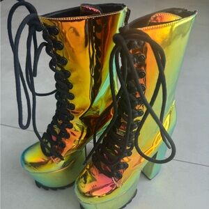 Dolls Kill Iridescent Lace-Up Boots